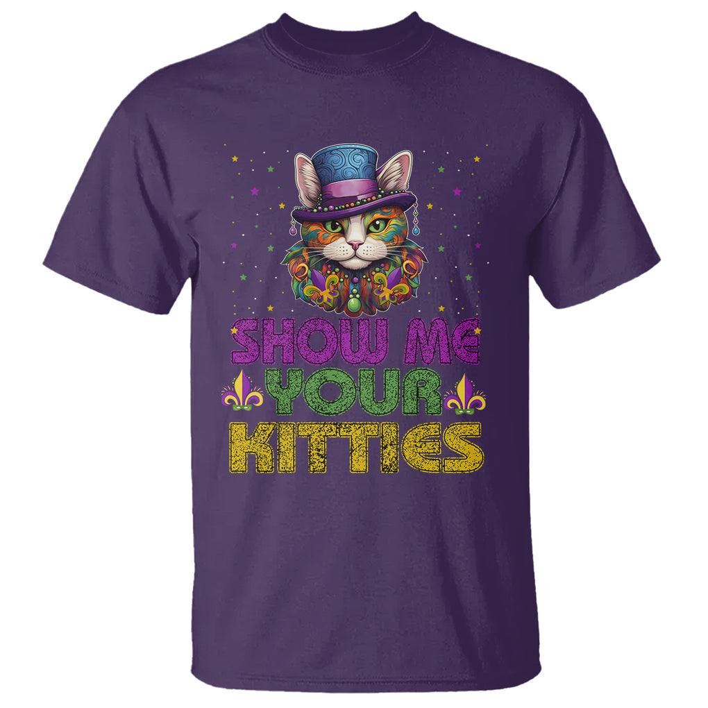 Mardi Gras T Shirt Show Me Your Kitties Cool Cat Jester Hat Bead TS09 Purple Printyourwear