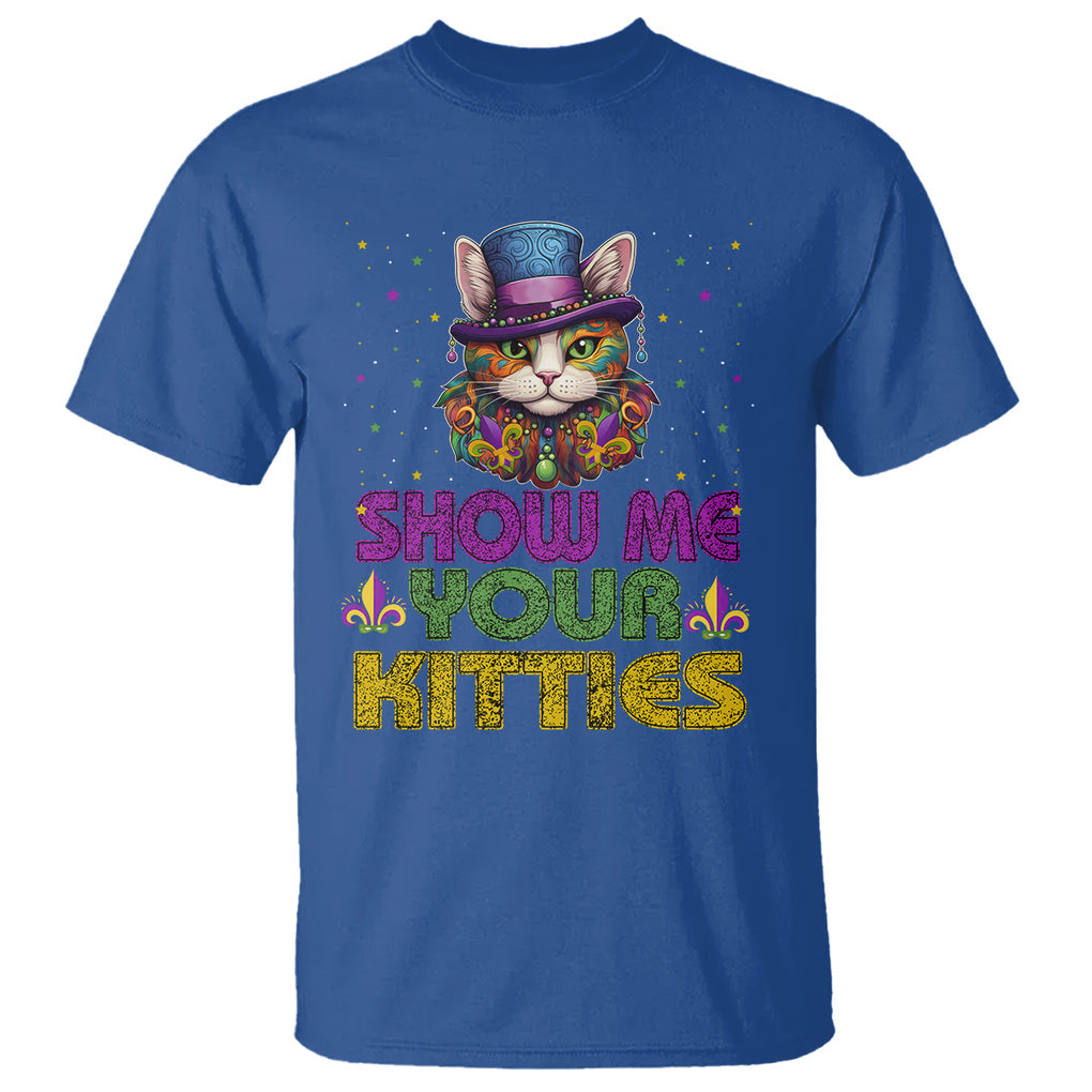 Mardi Gras T Shirt Show Me Your Kitties Cool Cat Jester Hat Bead TS09 Royal Blue Printyourwear