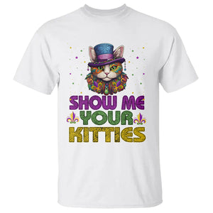 Mardi Gras T Shirt Show Me Your Kitties Cool Cat Jester Hat Bead TS09 White Printyourwear