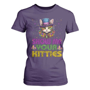 Mardi Gras T Shirt For Women Show Me Your Kitties Cool Cat Jester Hat Bead TS09 Purple Print Your Wear