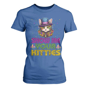 Mardi Gras T Shirt For Women Show Me Your Kitties Cool Cat Jester Hat Bead TS09 Royal Blue Print Your Wear