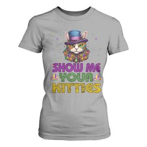 Mardi Gras T Shirt For Women Show Me Your Kitties Cool Cat Jester Hat Bead TS09 Sport Gray Print Your Wear
