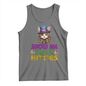 Mardi Gras Tank Top Show Me Your Kitties Cool Cat Jester Hat Bead TS09 Black Heather Print Your Wear