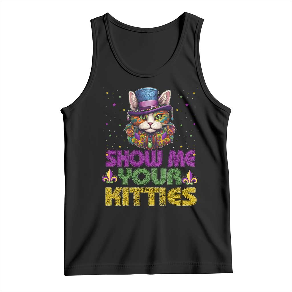 Mardi Gras Tank Top Show Me Your Kitties Cool Cat Jester Hat Bead TS09 Black Print Your Wear