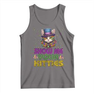 Mardi Gras Tank Top Show Me Your Kitties Cool Cat Jester Hat Bead TS09 Deep Heather Print Your Wear