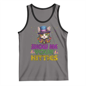 Mardi Gras Tank Top Show Me Your Kitties Cool Cat Jester Hat Bead TS09 Deep Heather Black Print Your Wear