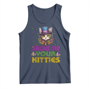 Mardi Gras Tank Top Show Me Your Kitties Cool Cat Jester Hat Bead TS09 Navy Print Your Wear