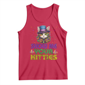 Mardi Gras Tank Top Show Me Your Kitties Cool Cat Jester Hat Bead TS09 Red Print Your Wear
