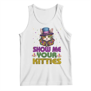 Mardi Gras Tank Top Show Me Your Kitties Cool Cat Jester Hat Bead TS09 White Print Your Wear