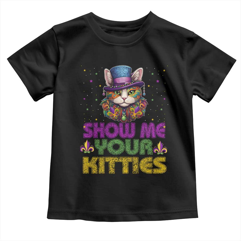 Mardi Gras Toddler T Shirt Show Me Your Kitties Cool Cat Jester Hat Bead TS09 Black Print Your Wear