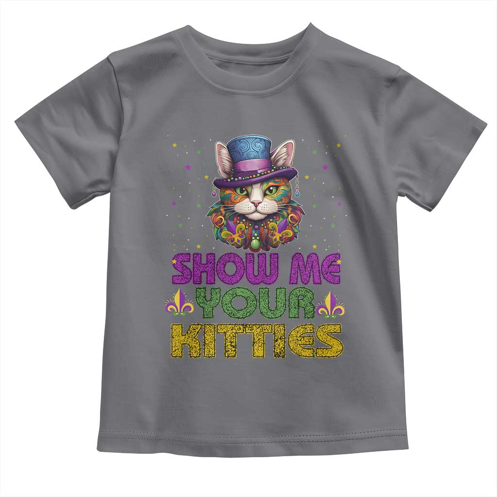 Mardi Gras Toddler T Shirt Show Me Your Kitties Cool Cat Jester Hat Bead TS09 Charcoal Print Your Wear