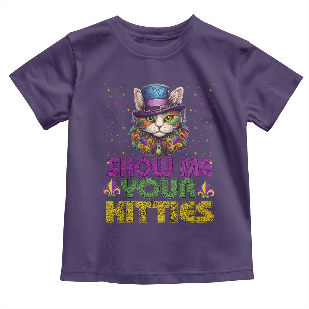 Mardi Gras Toddler T Shirt Show Me Your Kitties Cool Cat Jester Hat Bead TS09 Purple Print Your Wear