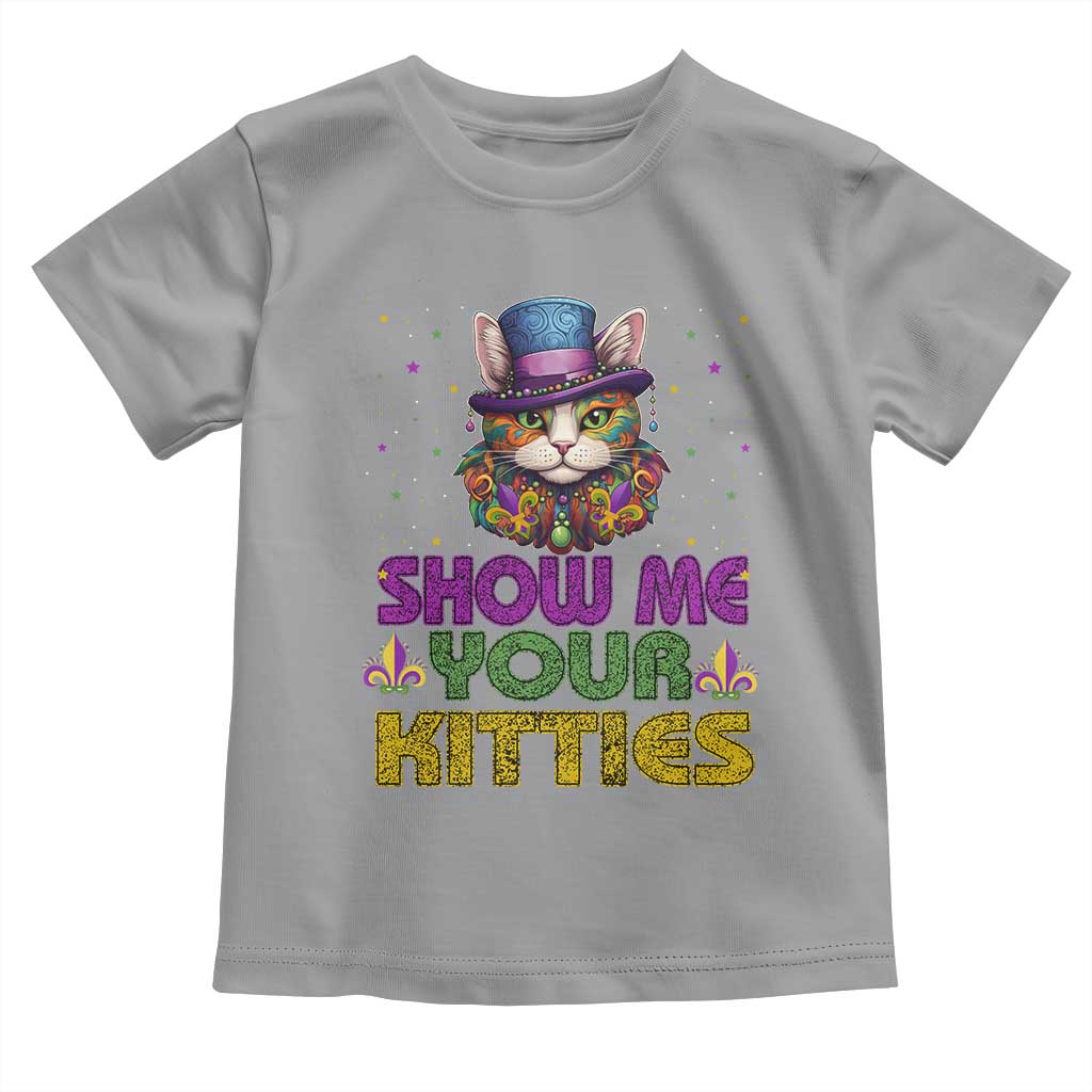 Mardi Gras Toddler T Shirt Show Me Your Kitties Cool Cat Jester Hat Bead TS09 Sport Gray Print Your Wear