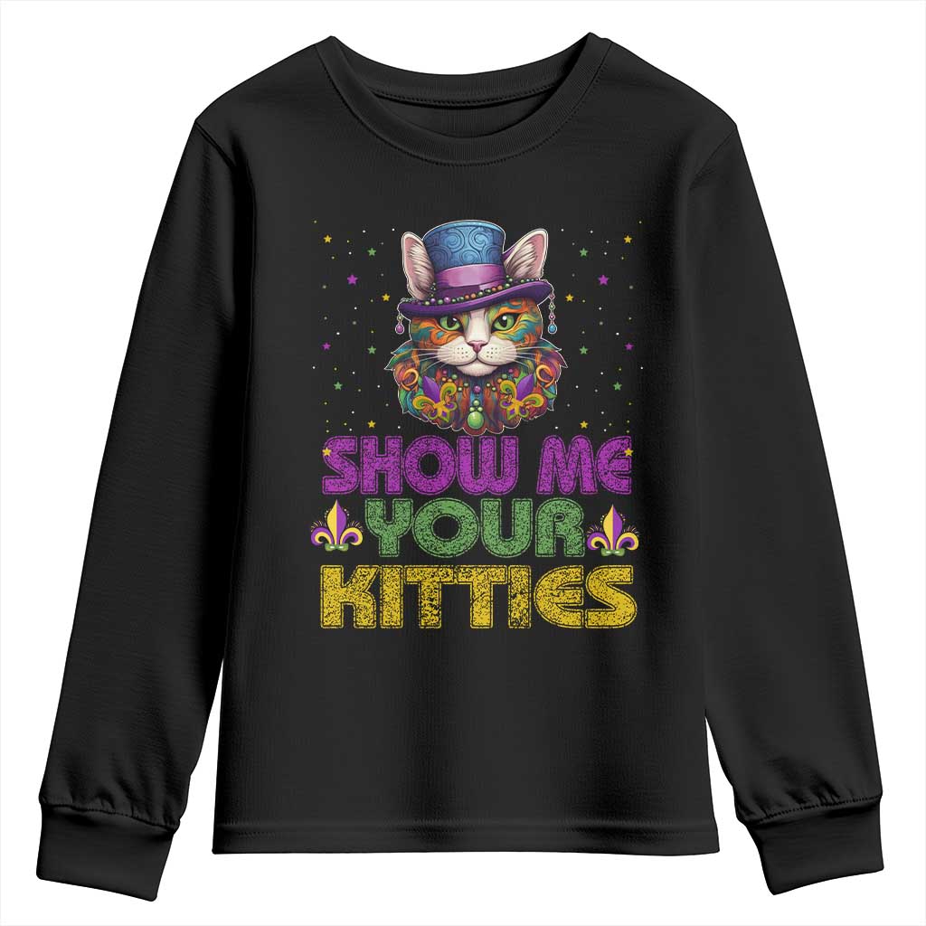 Mardi Gras Youth Sweatshirt Show Me Your Kitties Cool Cat Jester Hat Bead TS09 Black Print Your Wear