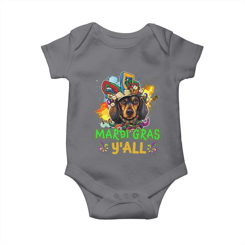 Mardi Gras Y'all Dachshund Dog With Beads Colorful Baby Onesie TS09 Charcoal Print Your Wear