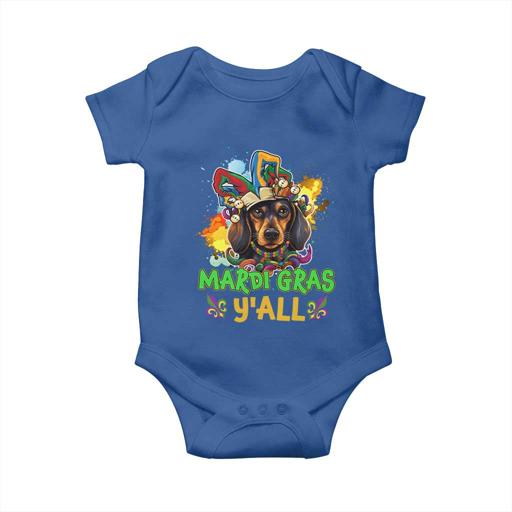 Mardi Gras Y'all Dachshund Dog With Beads Colorful Baby Onesie TS09 Royal Blue Print Your Wear