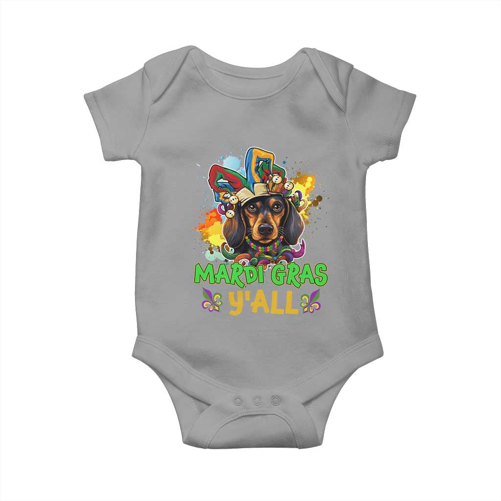 Mardi Gras Y'all Dachshund Dog With Beads Colorful Baby Onesie TS09 Sport Gray Print Your Wear