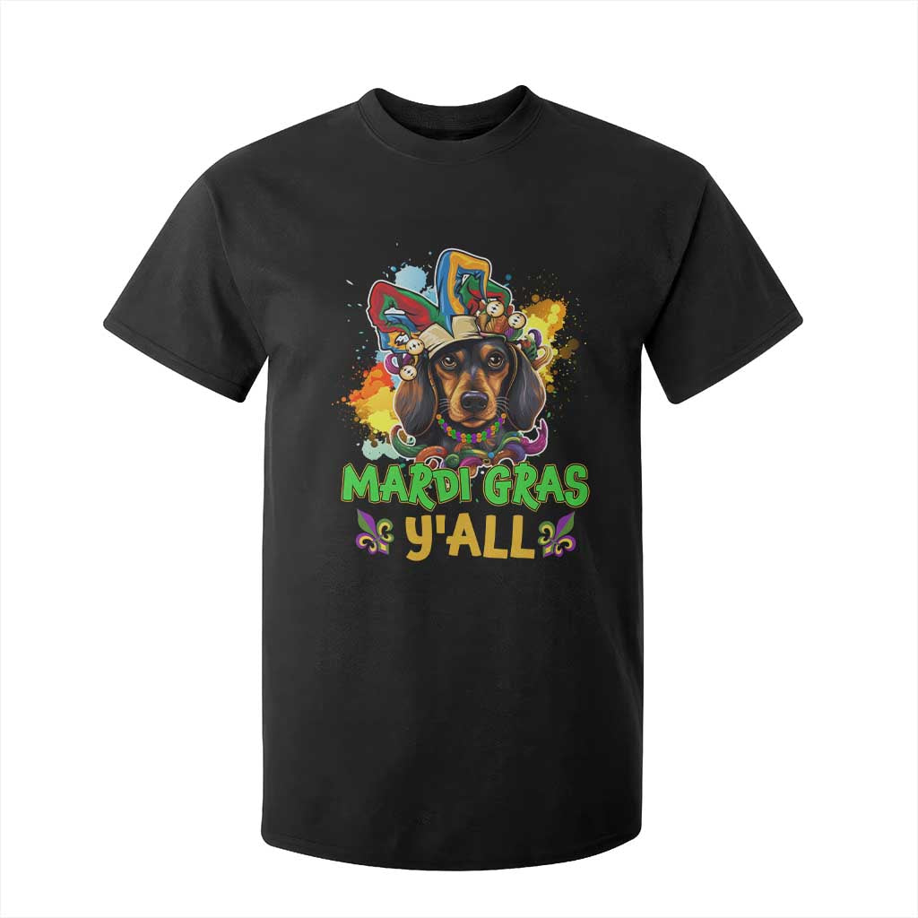 Mardi Gras Y'all Dachshund Dog With Beads Colorful T Shirt For Kid TS09 Black Print Your Wear