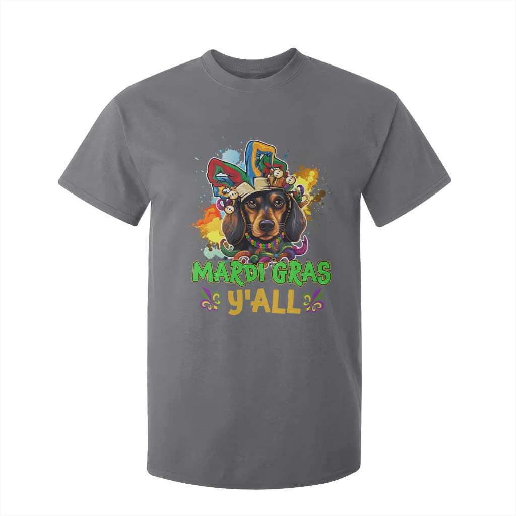 Mardi Gras Y'all Dachshund Dog With Beads Colorful T Shirt For Kid TS09 Charcoal Print Your Wear