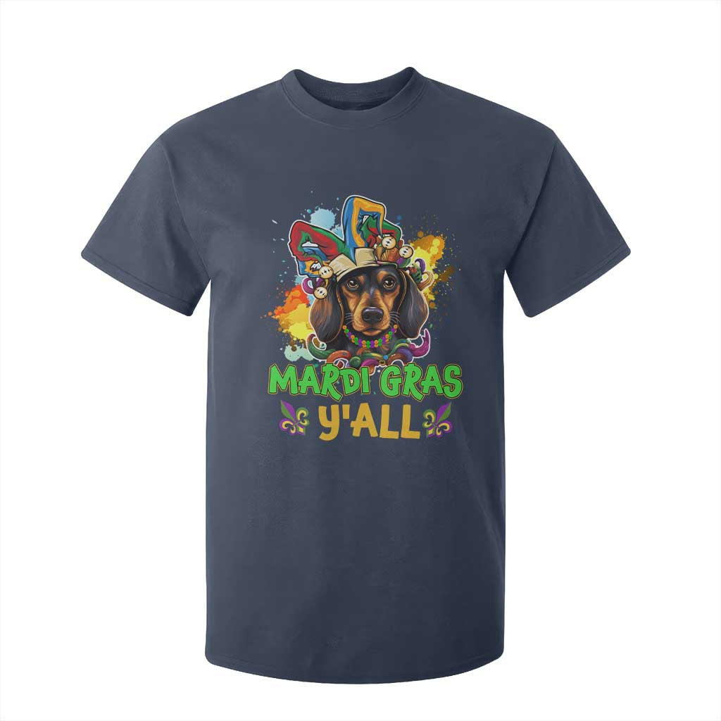 Mardi Gras Y'all Dachshund Dog With Beads Colorful T Shirt For Kid TS09 Navy Print Your Wear