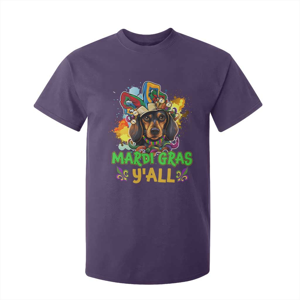 Mardi Gras Y'all Dachshund Dog With Beads Colorful T Shirt For Kid TS09 Purple Print Your Wear