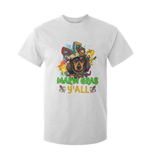 Mardi Gras Y'all Dachshund Dog With Beads Colorful T Shirt For Kid TS09 White Print Your Wear
