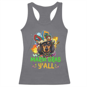 Mardi Gras Y'all Dachshund Dog With Beads Colorful Racerback Tank Top TS09 Charcoal Print Your Wear