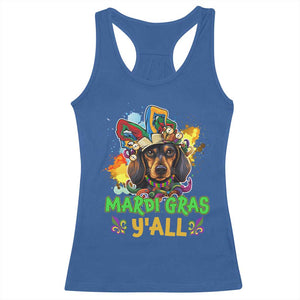 Mardi Gras Y'all Dachshund Dog With Beads Colorful Racerback Tank Top TS09 Royal Blue Print Your Wear