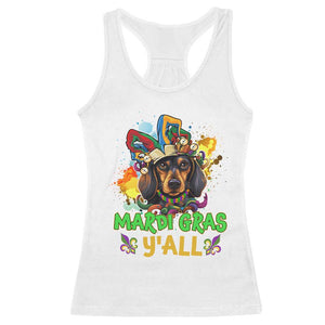Mardi Gras Y'all Dachshund Dog With Beads Colorful Racerback Tank Top TS09 White Print Your Wear
