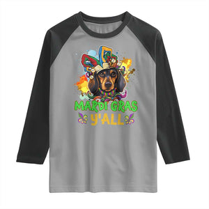 Mardi Gras Y'all Dachshund Dog With Beads Colorful Raglan Shirt TS09 Sport Gray Black Print Your Wear