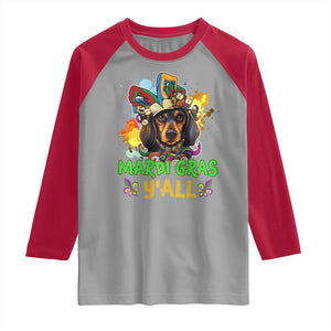 Mardi Gras Y'all Dachshund Dog With Beads Colorful Raglan Shirt TS09 Sport Gray Red Print Your Wear