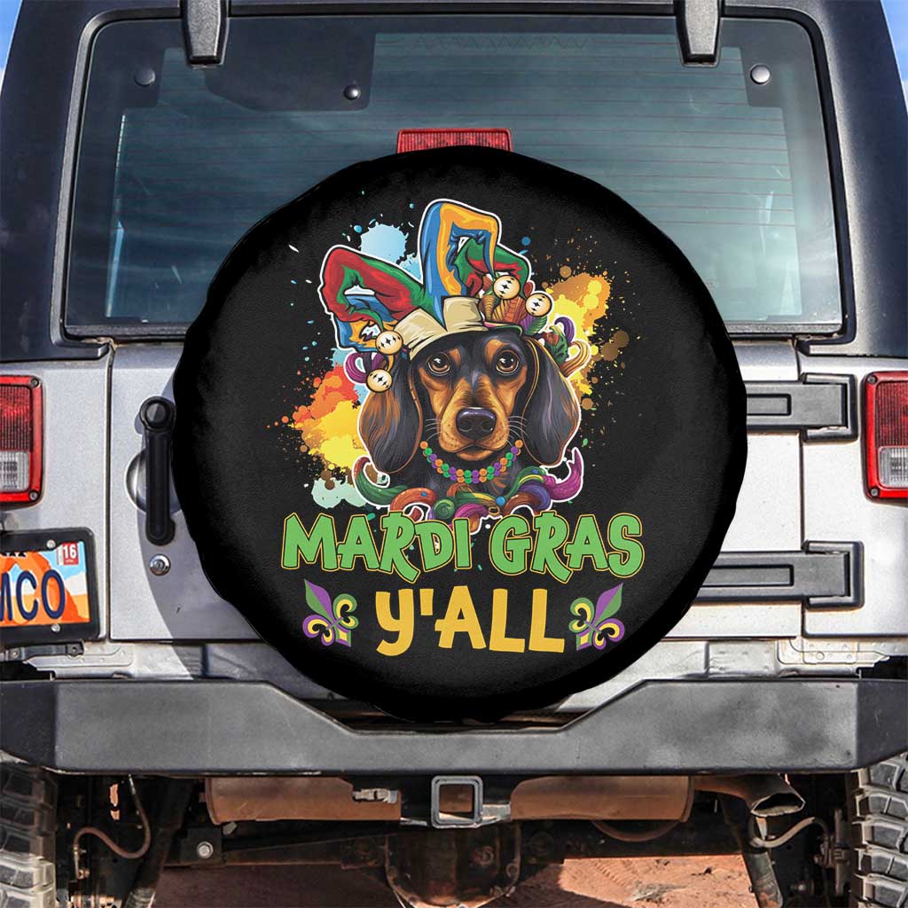 Mardi Gras Y'all Dachshund Dog With Beads Colorful Spare Tire Cover TS09 No hole Black Print Your Wear
