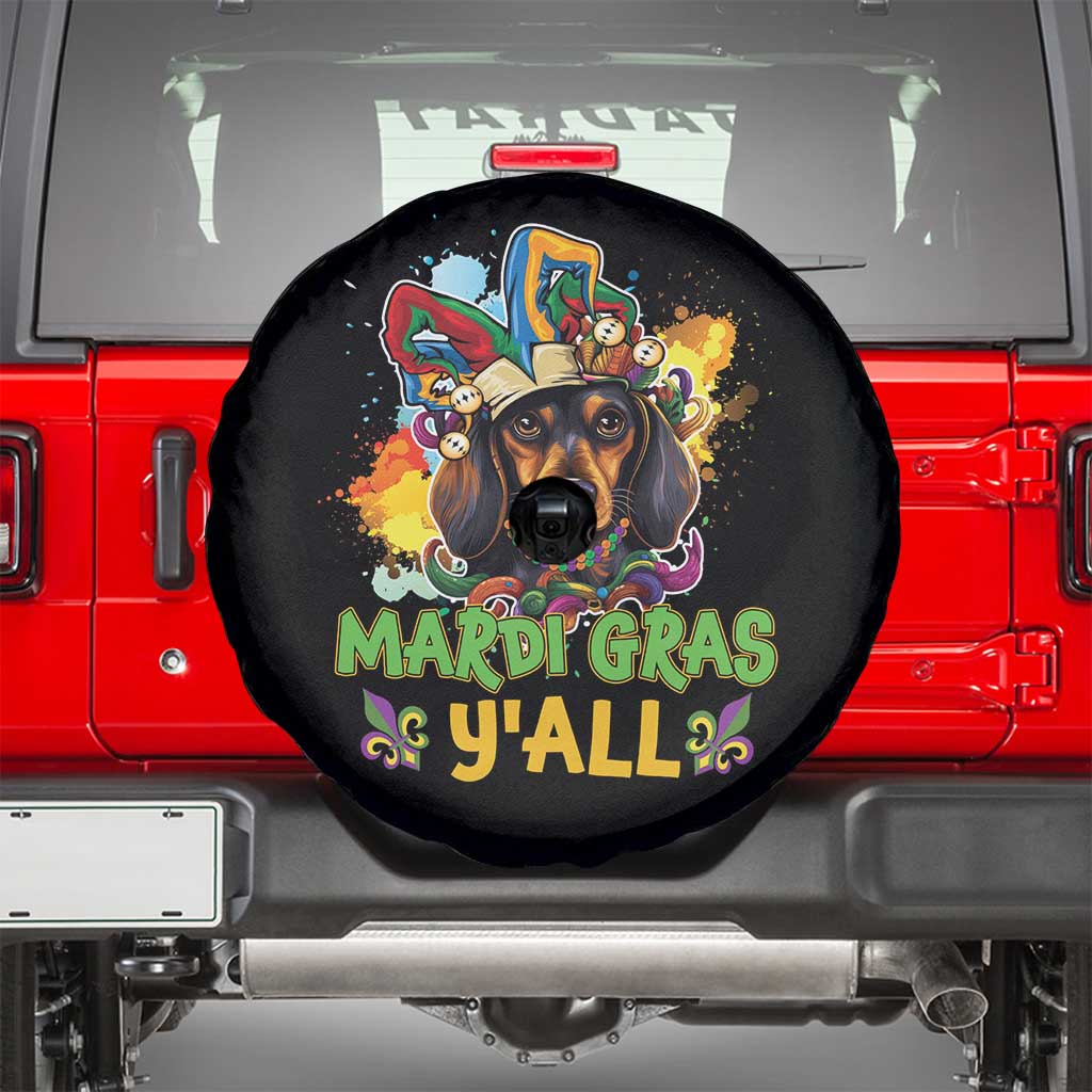 Mardi Gras Y'all Dachshund Dog With Beads Colorful Spare Tire Cover TS09 Black Print Your Wear