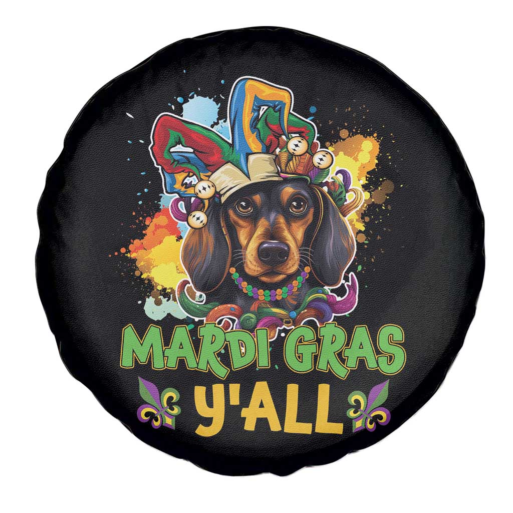 Mardi Gras Y'all Dachshund Dog With Beads Colorful Spare Tire Cover TS09 Print Your Wear