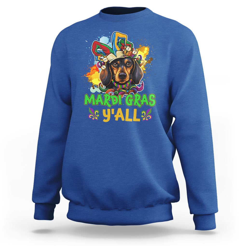 Mardi Gras Y'all Dachshund Dog With Beads Colorful Sweatshirt TS09 Royal Blue Printyourwear