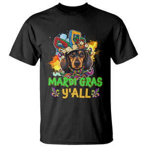 Mardi Gras Y'all Dachshund Dog With Beads Colorful T Shirt TS09 Black Printyourwear