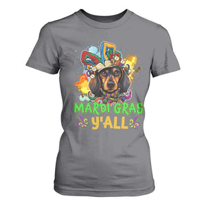 Mardi Gras Y'all Dachshund Dog With Beads Colorful T Shirt For Women TS09 Charcoal Print Your Wear