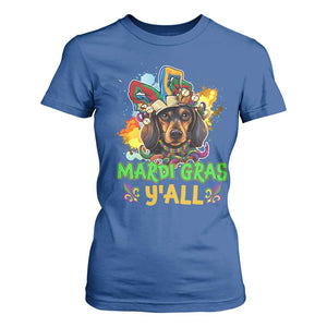 Mardi Gras Y'all Dachshund Dog With Beads Colorful T Shirt For Women TS09 Royal Blue Print Your Wear