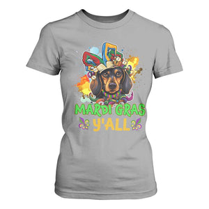 Mardi Gras Y'all Dachshund Dog With Beads Colorful T Shirt For Women TS09 Sport Gray Print Your Wear