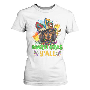 Mardi Gras Y'all Dachshund Dog With Beads Colorful T Shirt For Women TS09 White Print Your Wear
