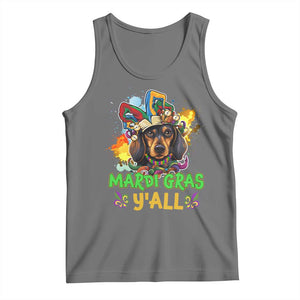 Mardi Gras Y'all Dachshund Dog With Beads Colorful Tank Top TS09 Black Heather Print Your Wear