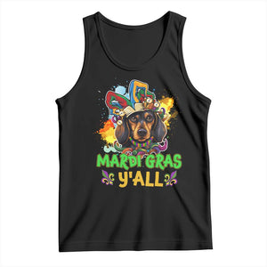 Mardi Gras Y'all Dachshund Dog With Beads Colorful Tank Top TS09 Black Print Your Wear