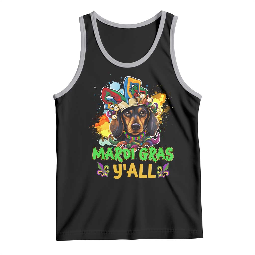 Mardi Gras Y'all Dachshund Dog With Beads Colorful Tank Top TS09 Black Athletic Heather Print Your Wear