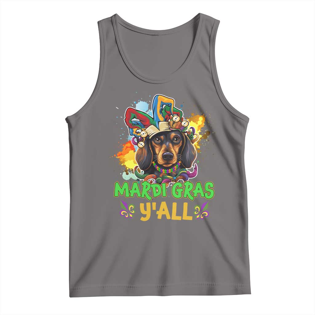 Mardi Gras Y'all Dachshund Dog With Beads Colorful Tank Top TS09 Deep Heather Print Your Wear
