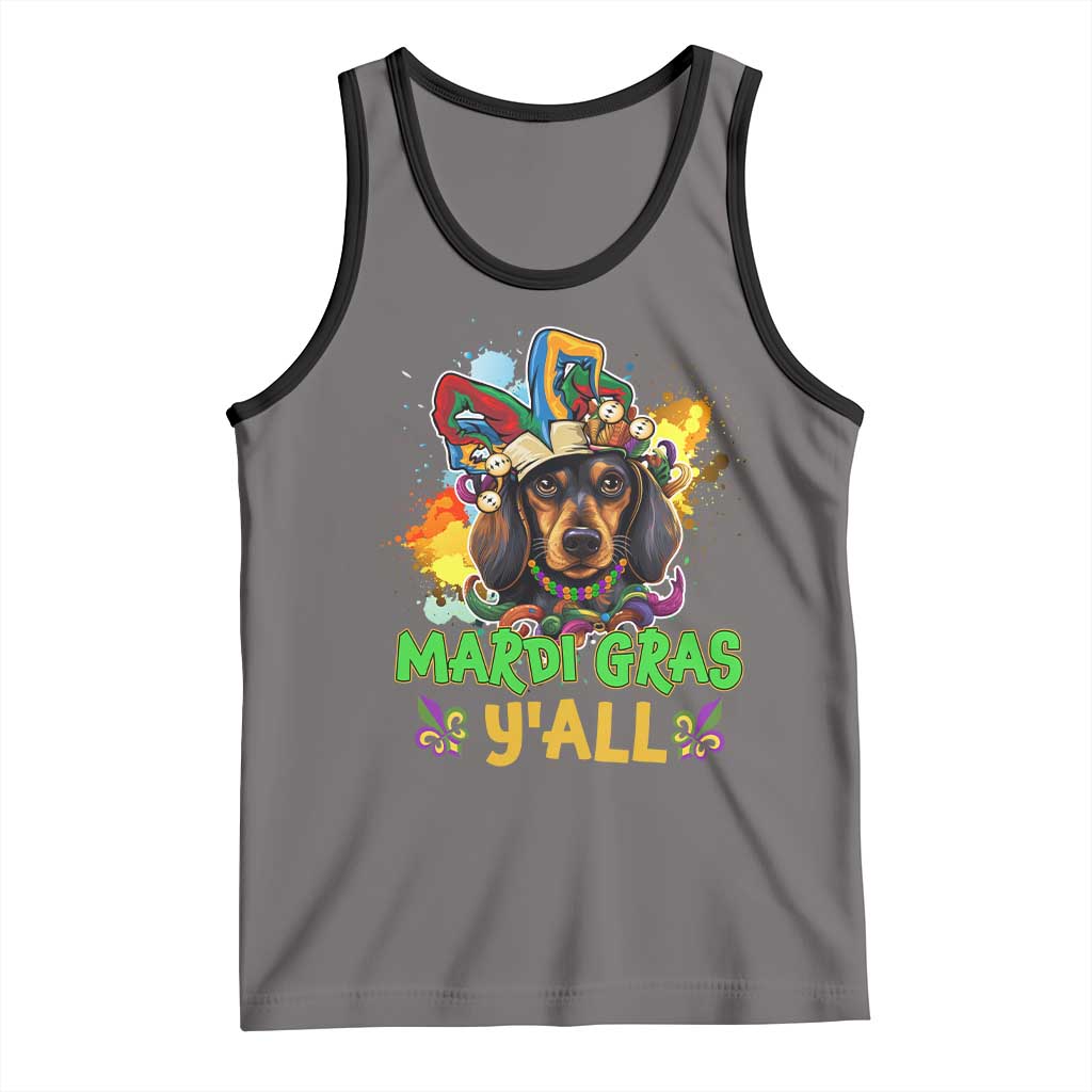 Mardi Gras Y'all Dachshund Dog With Beads Colorful Tank Top TS09 Deep Heather Black Print Your Wear