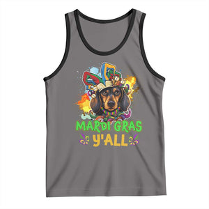 Mardi Gras Y'all Dachshund Dog With Beads Colorful Tank Top TS09 Deep Heather Black Print Your Wear