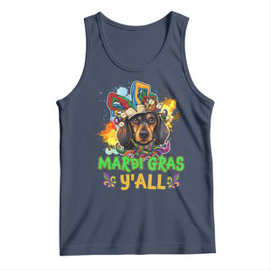Mardi Gras Y'all Dachshund Dog With Beads Colorful Tank Top TS09 Navy Print Your Wear