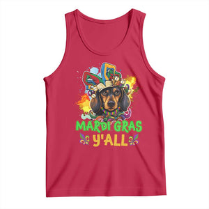Mardi Gras Y'all Dachshund Dog With Beads Colorful Tank Top TS09 Red Print Your Wear