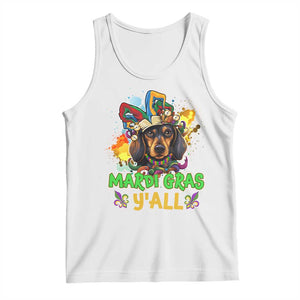 Mardi Gras Y'all Dachshund Dog With Beads Colorful Tank Top TS09 White Print Your Wear