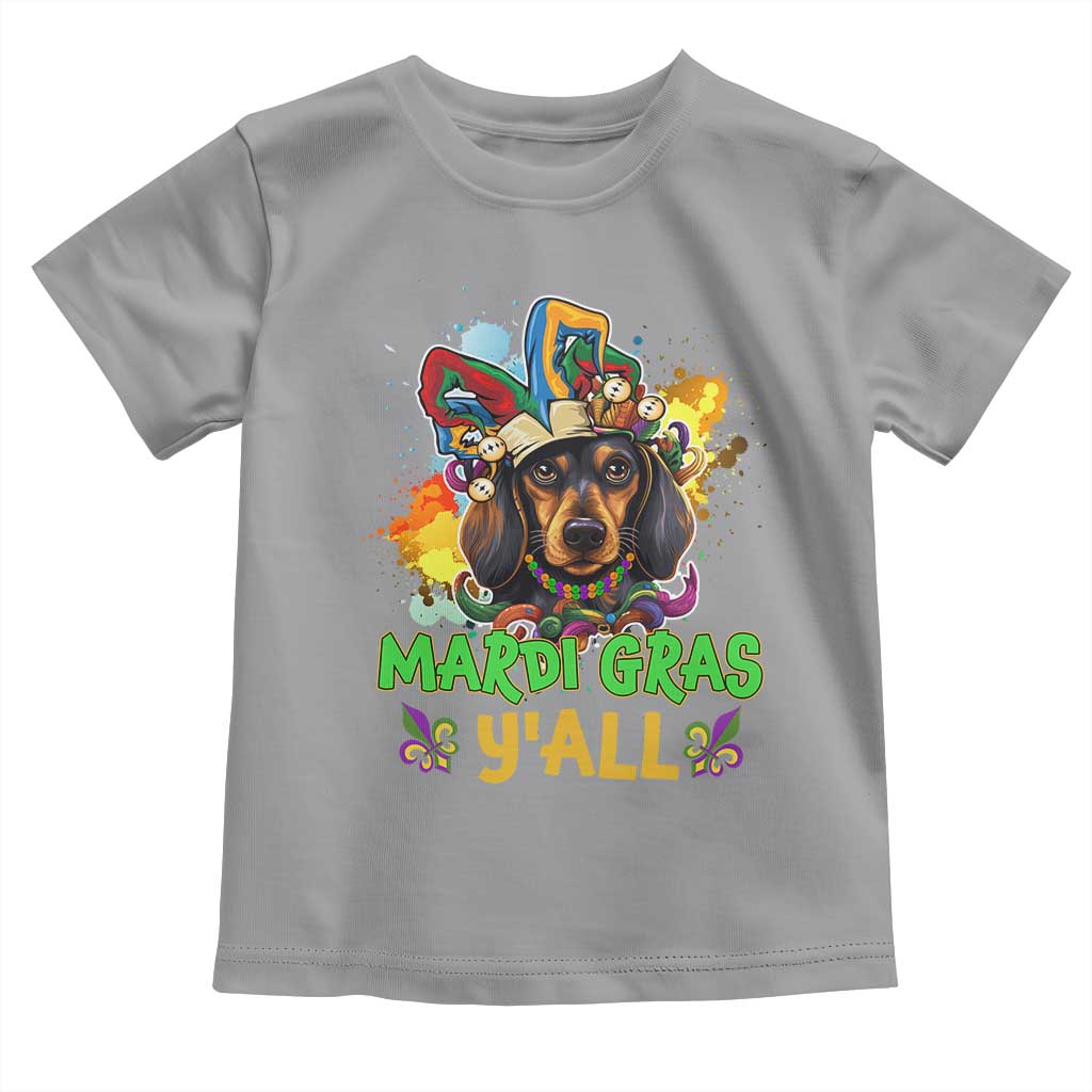 Mardi Gras Y'all Dachshund Dog With Beads Colorful Toddler T Shirt TS09 Sport Gray Print Your Wear
